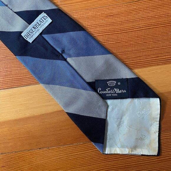 Vintage Countess Mara Neck Tie Navy Blue Gray Diagonal Stripe Silk Tie 56 x 4 - Picture 3 of 6